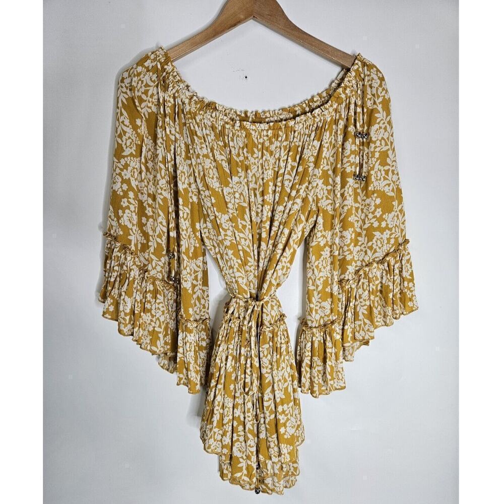 Indikah Yellow Floral Off The Shoulder Boho Fairy Core Women Size S/M